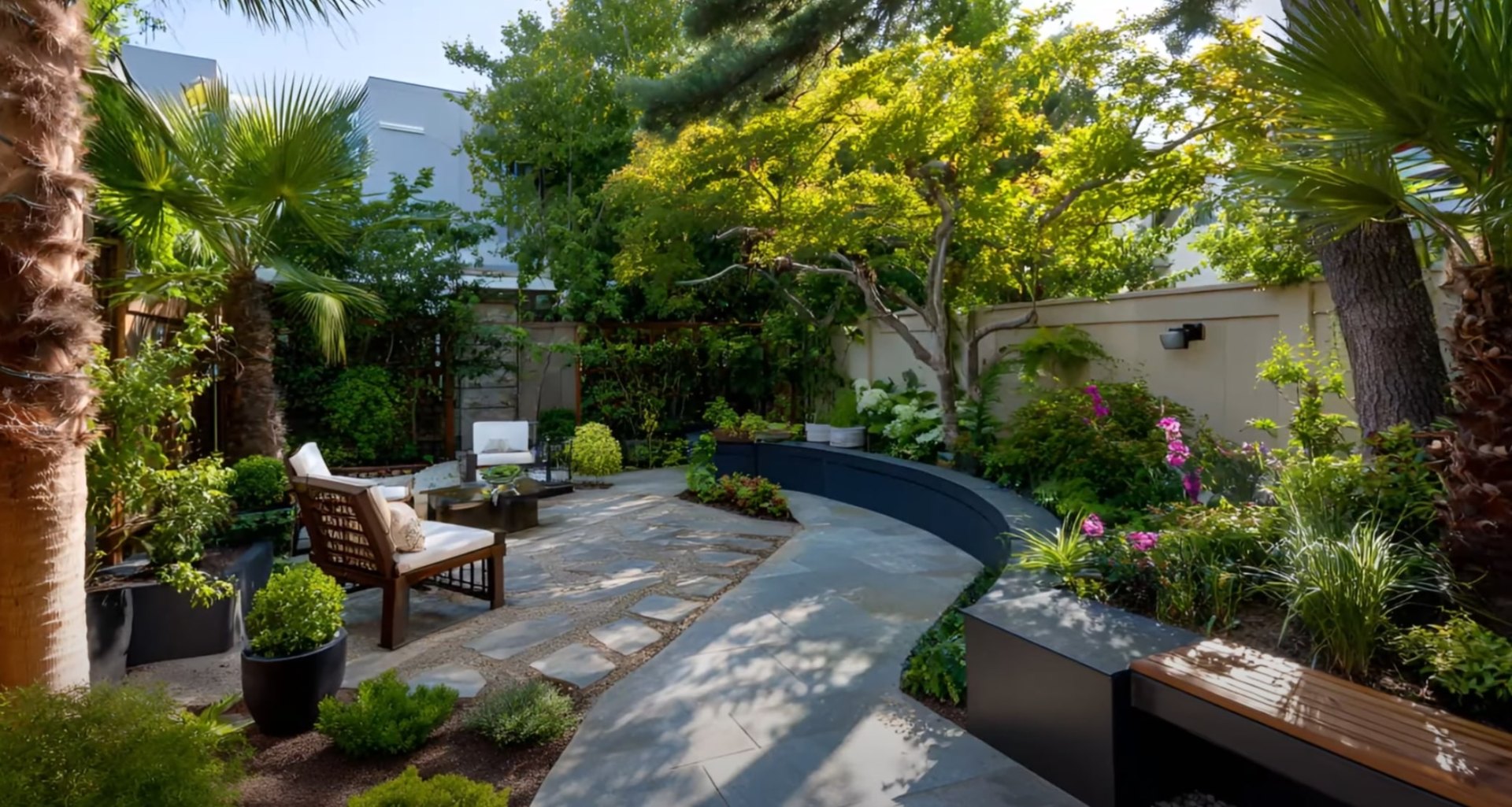 Premium pool area landscaping with tropical plants and hardscaping Luxury outdoor space with pool area and professional landscaping